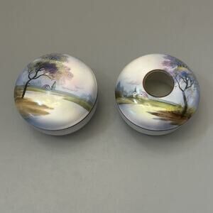 VTG Noritake Hand Painted Hair Receiver and Lidded Trinket Dish Japan Set of 2